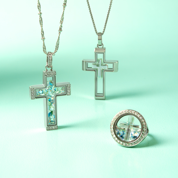 Silver Cross Living Locket with Swarovski Crystals at StoriedCharms.com